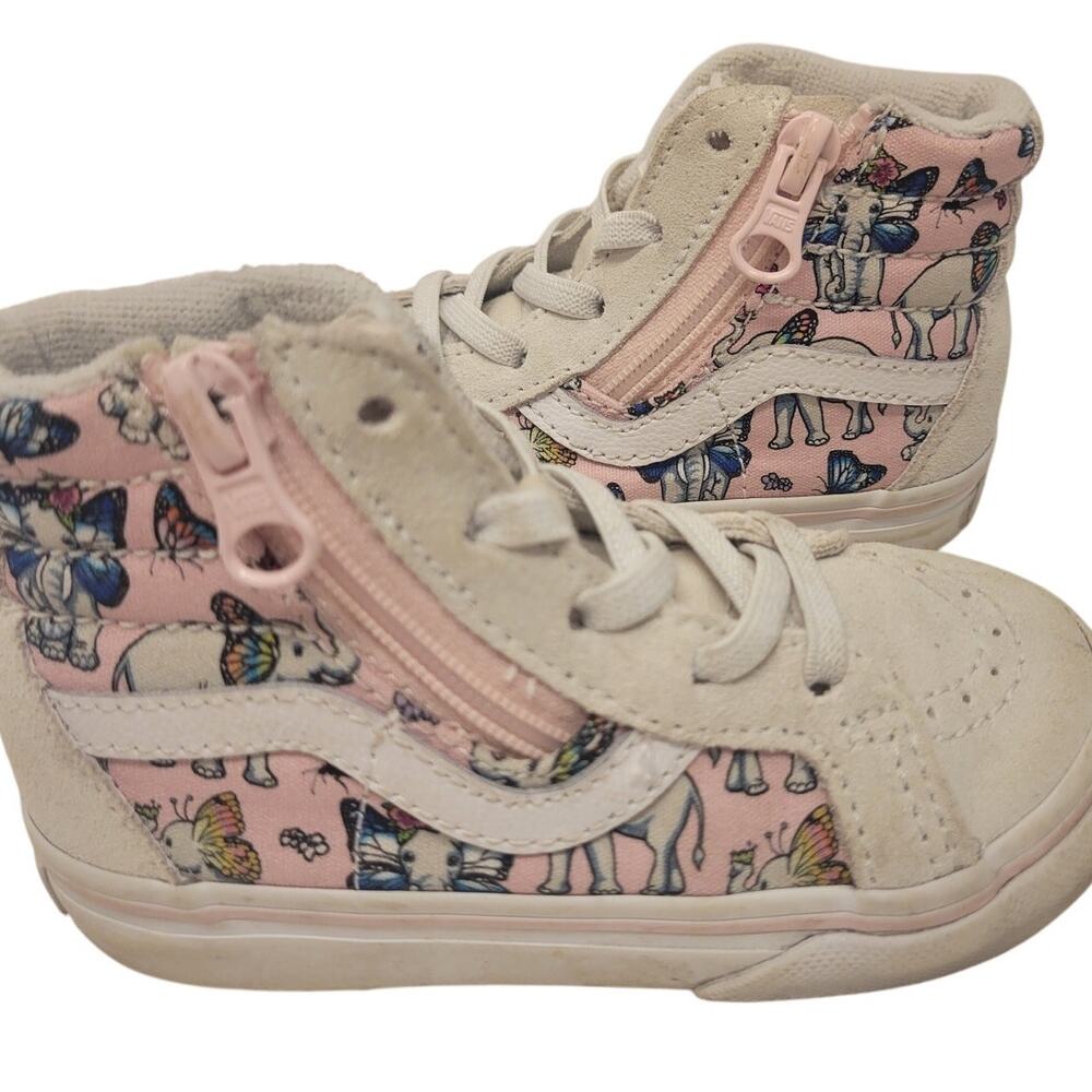 Girls Vans High Top Zip Up Sneakers Elephant Print Sz 7